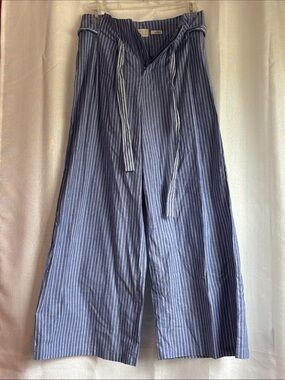 a new day Striped Wide-Leg Crop Pants in Blue and White